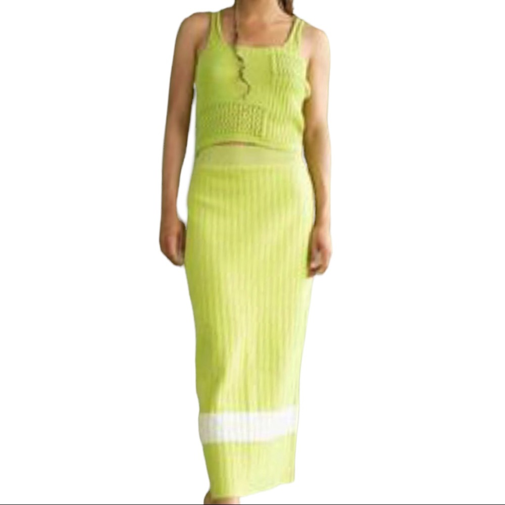 Rita Row x Free People Eulalia S Green Cotton Sweater Maxi High Rise Skirt Set - Picture 4 of 12